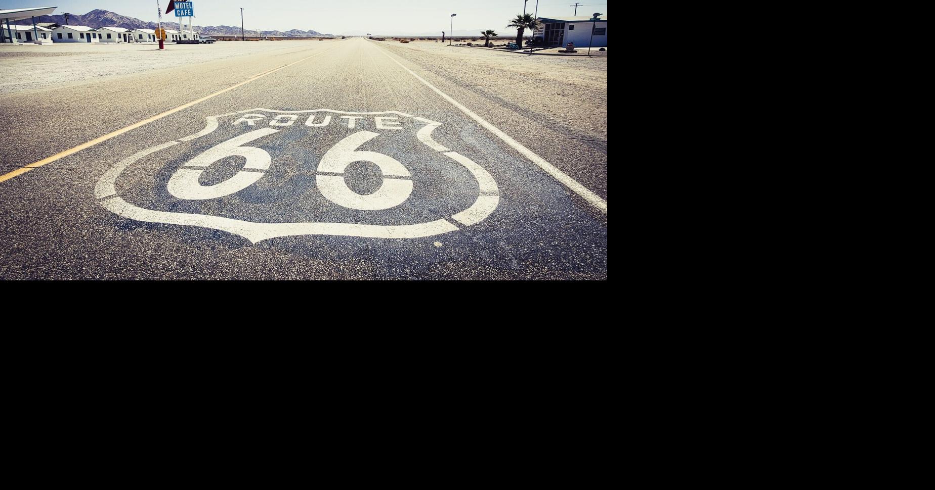 Passing cars are few along a stretch of historic Route 66 in the ghostly crossroads of Amboy in the Mojave Desert, about an hour north of Joshua Tree National Park.
