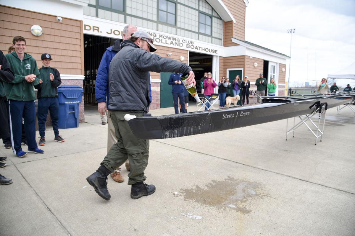 Image captured during the First Annual Back Bay Challenge between Mainland and Ocean City’s Boys Crew held at the Dr. John W. Holland Boathouse and along the mile stretch on Harvard Ave. in Ventnor Saturday, April 15, 2017. Dave Griffin / for the Press