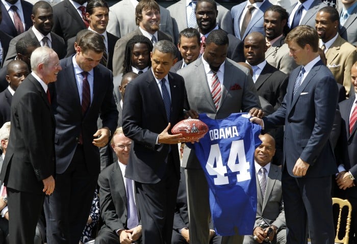 President Obama meets the Super Bowl champions