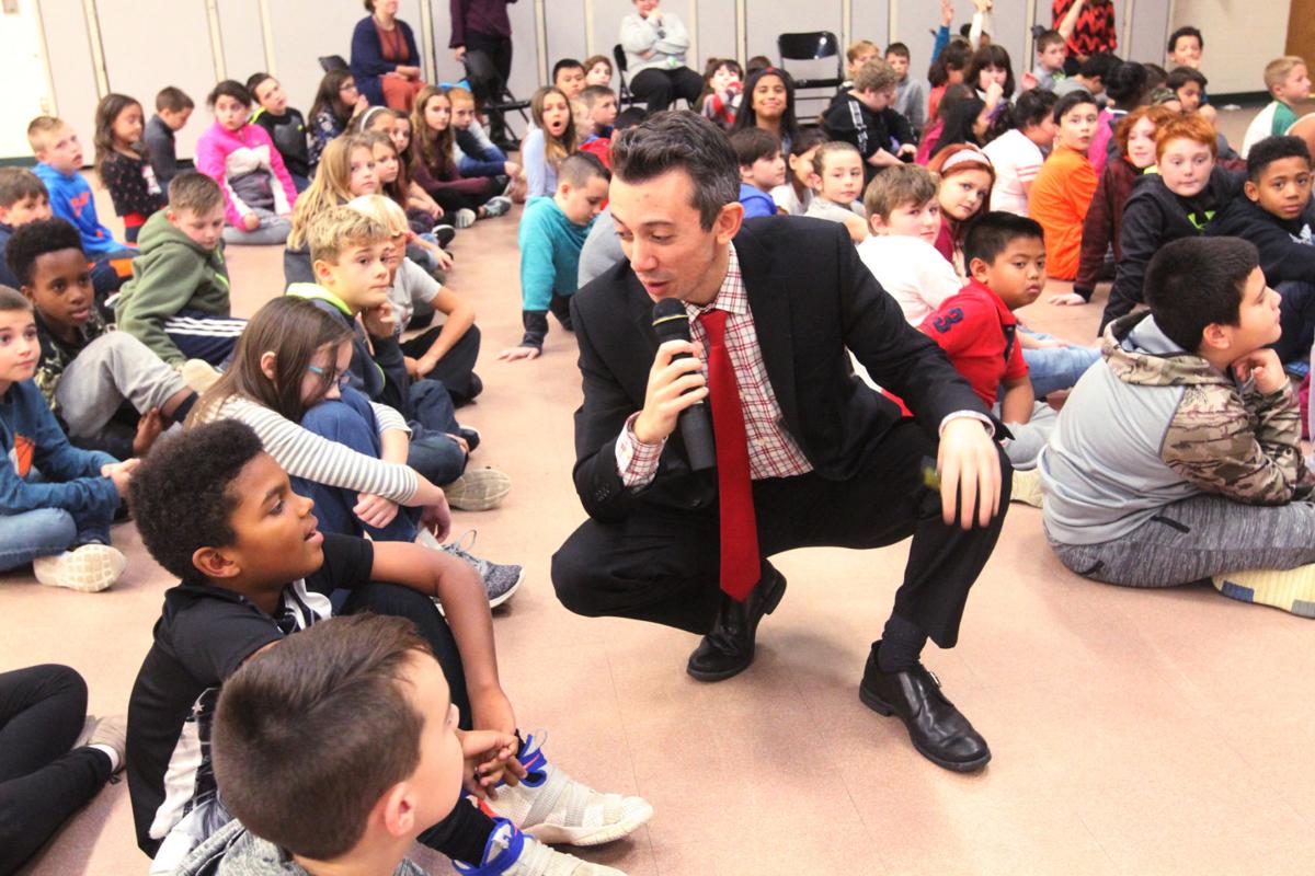 Meteorologist Joe Martucci speaks to Frog Pond School in Little Egg