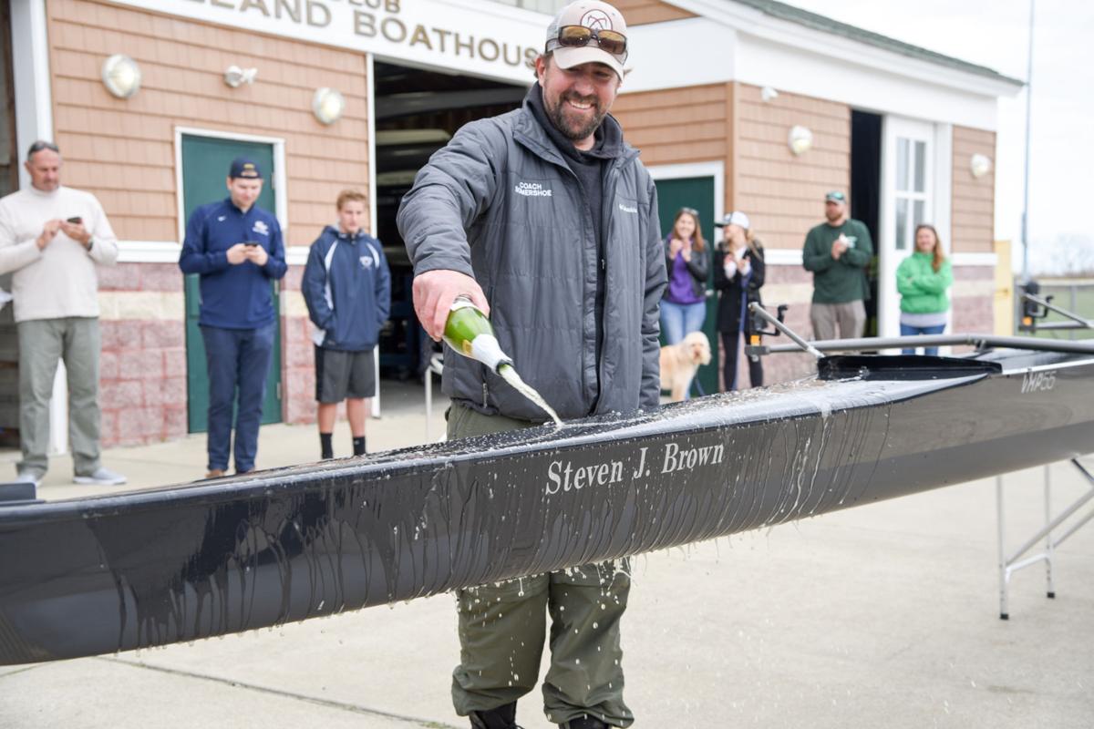 Image captured during the First Annual Back Bay Challenge between Mainland and Ocean City’s Boys Crew held at the Dr. John W. Holland Boathouse and along the mile stretch on Harvard Ave. in Ventnor Saturday, April 15, 2017. Dave Griffin / for the Press