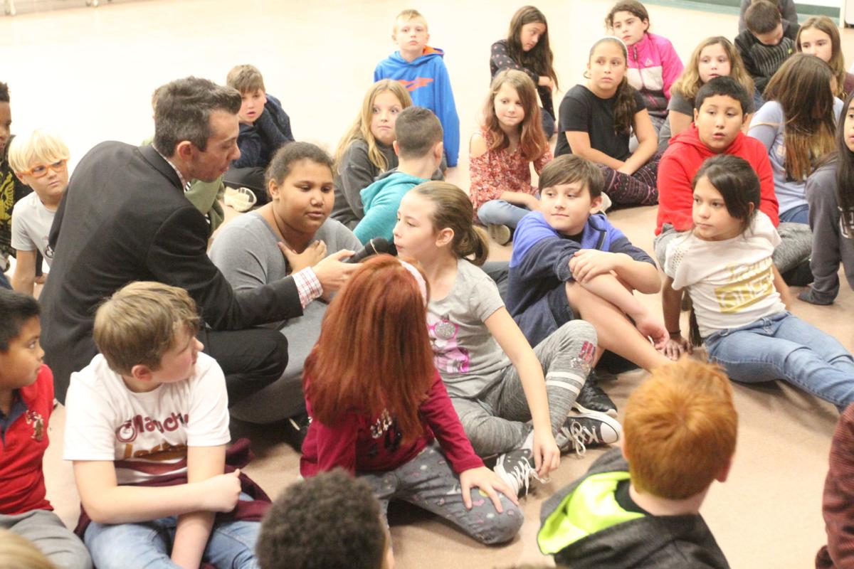 Meteorologist Joe Martucci speaks to Frog Pond School in Little Egg