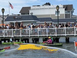 Rubber ducks lined up for the Margate Duck Derby race in Margate Bay