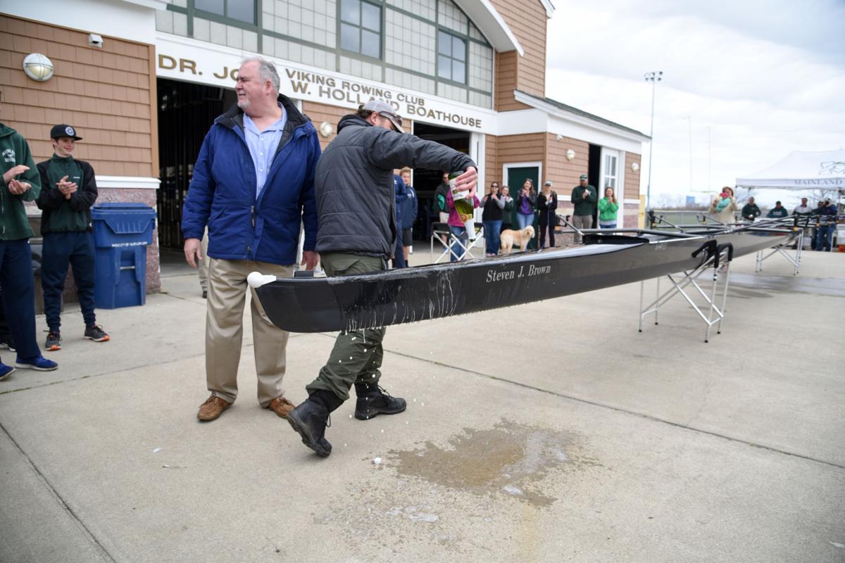Image captured during the First Annual Back Bay Challenge between Mainland and Ocean City’s Boys Crew held at the Dr. John W. Holland Boathouse and along the mile stretch on Harvard Ave. in Ventnor Saturday, April 15, 2017. Dave Griffin / for the Press