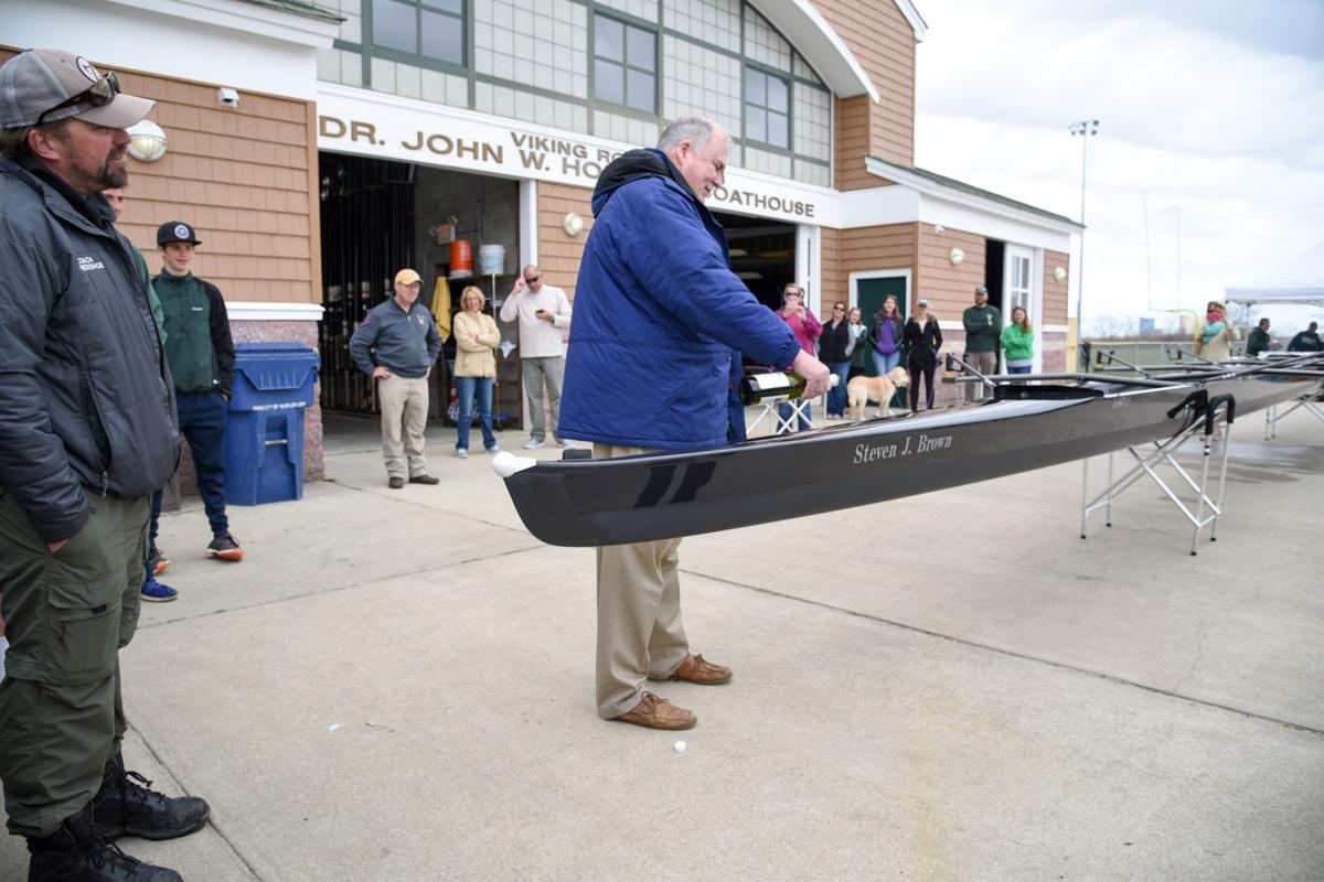 Image captured during the First Annual Back Bay Challenge between Mainland and Ocean City’s Boys Crew held at the Dr. John W. Holland Boathouse and along the mile stretch on Harvard Ave. in Ventnor Saturday, April 15, 2017. Dave Griffin / for the Press