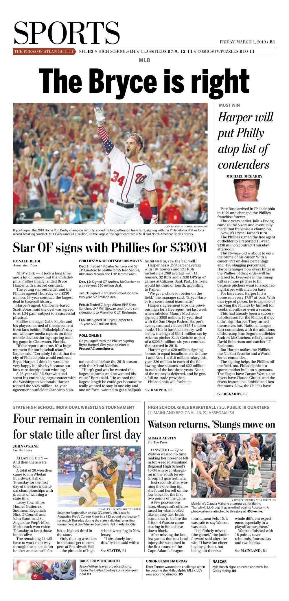 How newspapers reported the Phillies signing Bryce Harper