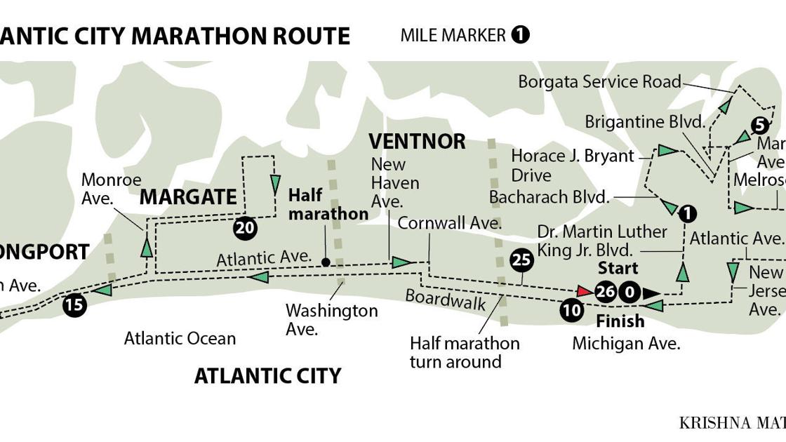 Downbeach Towns Announce Traffic Advisories For Atlantic City Marathon Pressofatlanticcity Com Atlantic City Marathon Course Map