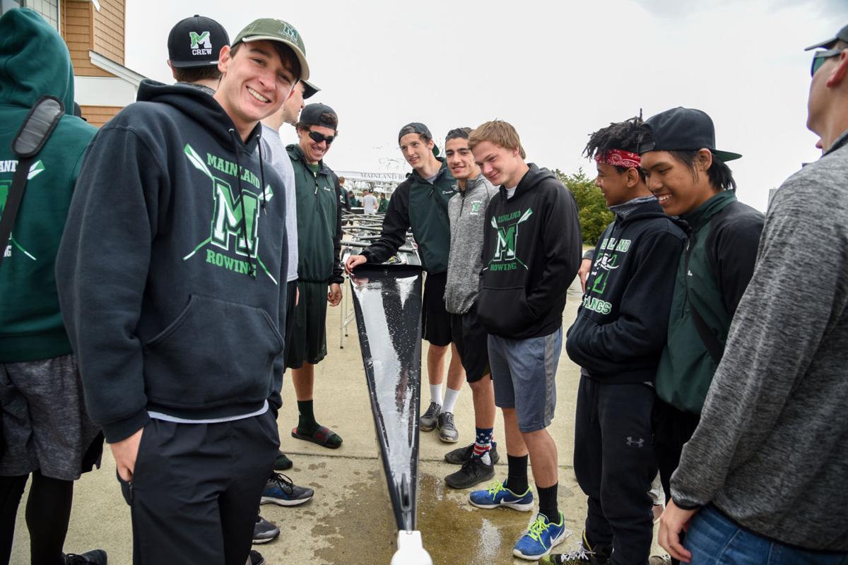 Image captured during the First Annual Back Bay Challenge between Mainland and Ocean City’s Boys Crew held at the Dr. John W. Holland Boathouse and along the mile stretch on Harvard Ave. in Ventnor Saturday, April 15, 2017. Dave Griffin / for the Press