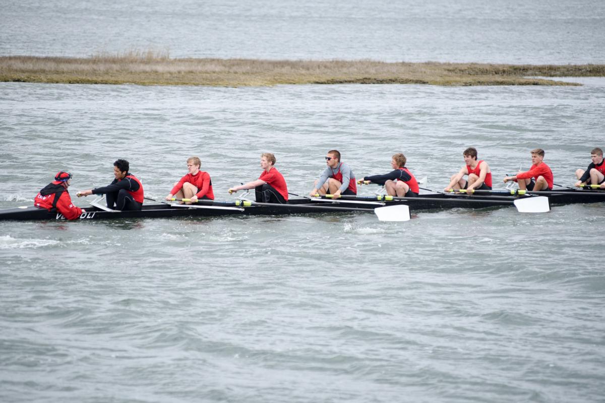 Image captured during the First Annual Back Bay Challenge between Mainland and Ocean City’s Boys Crew held at the Dr. John W. Holland Boathouse and along the mile stretch on Harvard Ave. in Ventnor Saturday, April 15, 2017. Dave Griffin / for the Press