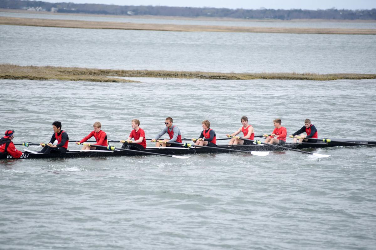 Image captured during the First Annual Back Bay Challenge between Mainland and Ocean City’s Boys Crew held at the Dr. John W. Holland Boathouse and along the mile stretch on Harvard Ave. in Ventnor Saturday, April 15, 2017. Dave Griffin / for the Press