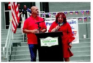 Hosts Dennis Rivera and Damaris Serrano-Perez welcome attendees to the 60th annual Puerto Rican Festival in Vineland