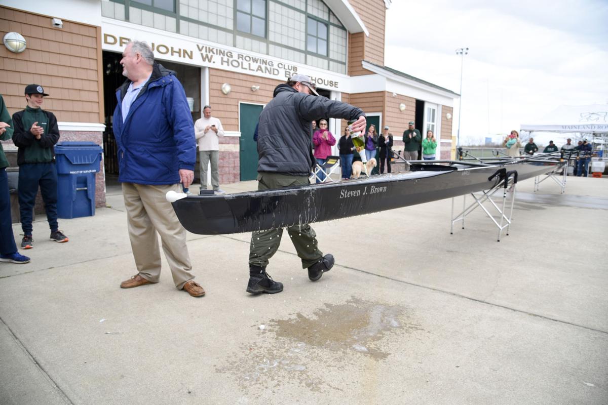 Image captured during the First Annual Back Bay Challenge between Mainland and Ocean City’s Boys Crew held at the Dr. John W. Holland Boathouse and along the mile stretch on Harvard Ave. in Ventnor Saturday, April 15, 2017. Dave Griffin / for the Press