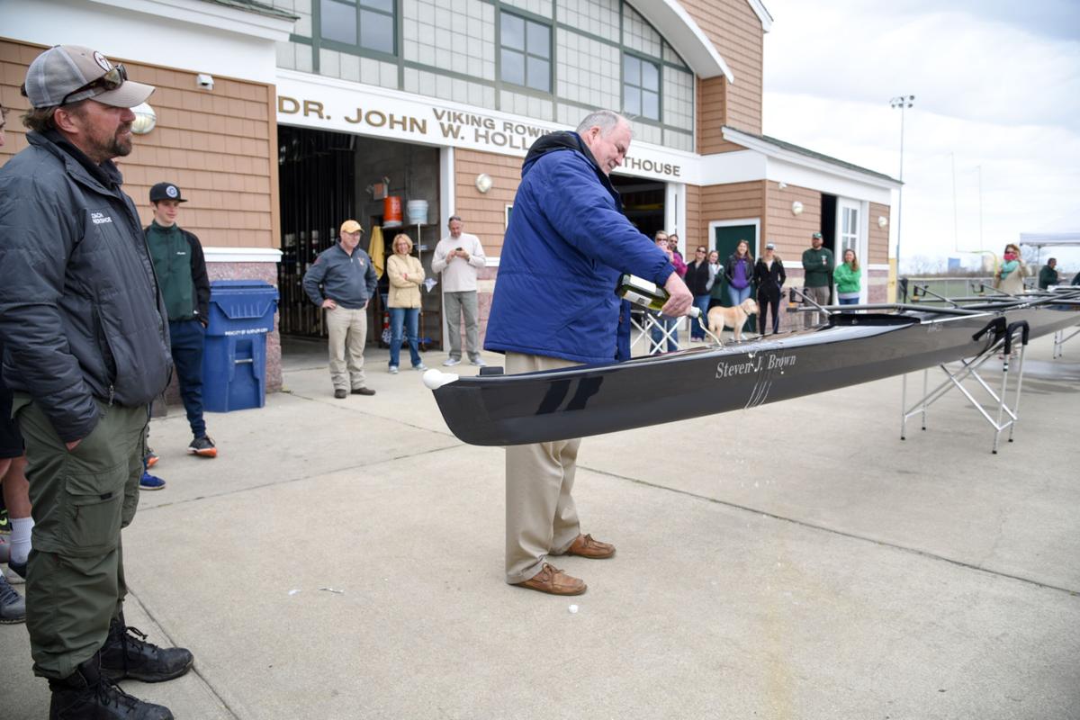 Image captured during the First Annual Back Bay Challenge between Mainland and Ocean City’s Boys Crew held at the Dr. John W. Holland Boathouse and along the mile stretch on Harvard Ave. in Ventnor Saturday, April 15, 2017. Dave Griffin / for the Press