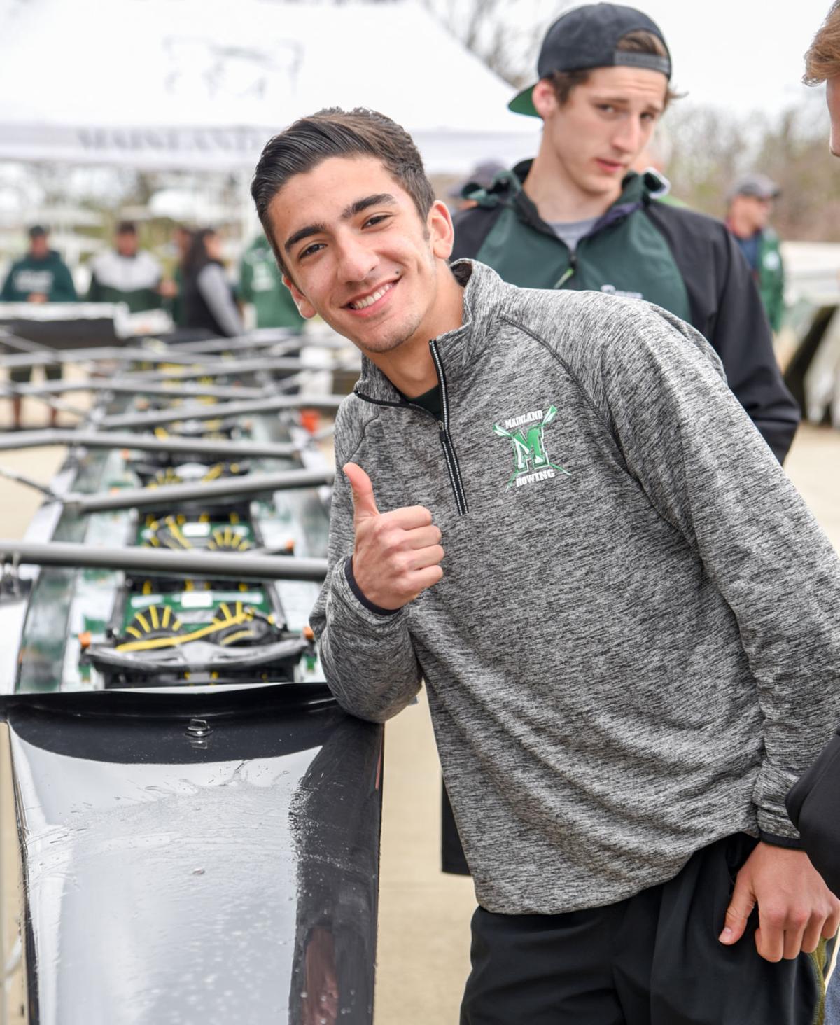 Image captured during the First Annual Back Bay Challenge between Mainland and Ocean City’s Boys Crew held at the Dr. John W. Holland Boathouse and along the mile stretch on Harvard Ave. in Ventnor Saturday, April 15, 2017. Dave Griffin / for the Press