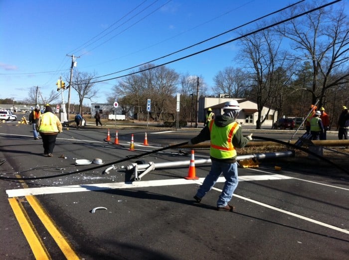 Traffic light, utility pole broken after morning crash in Hammonton