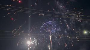 Fireworks light up the sky between Borgata and Harrah's casinos in Atlantic City