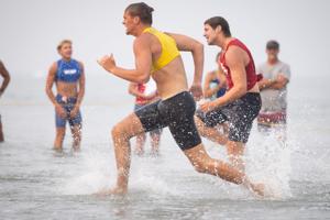 Lifeguards competing in the Beschen-Callahan Memorial Lifeguard Races in North Wildwood, New Jersey