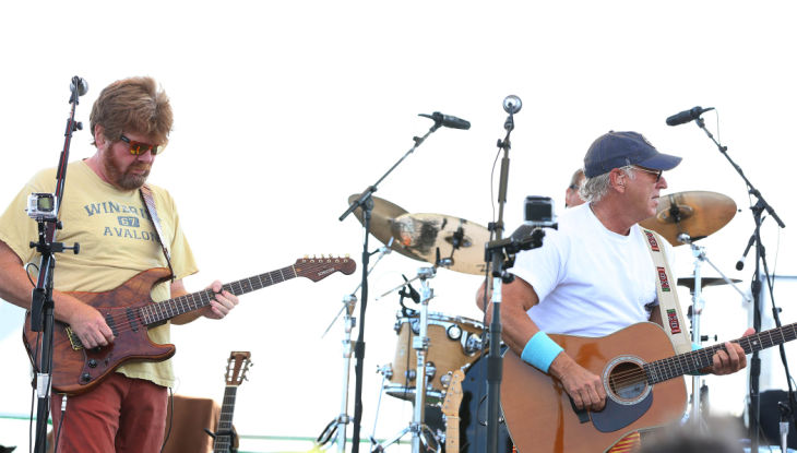 Mac McAnally performs on stage at a free concert held on the beach in front Resorts Maragaritaville in Atlantic City with special guest Jimmy Buffet