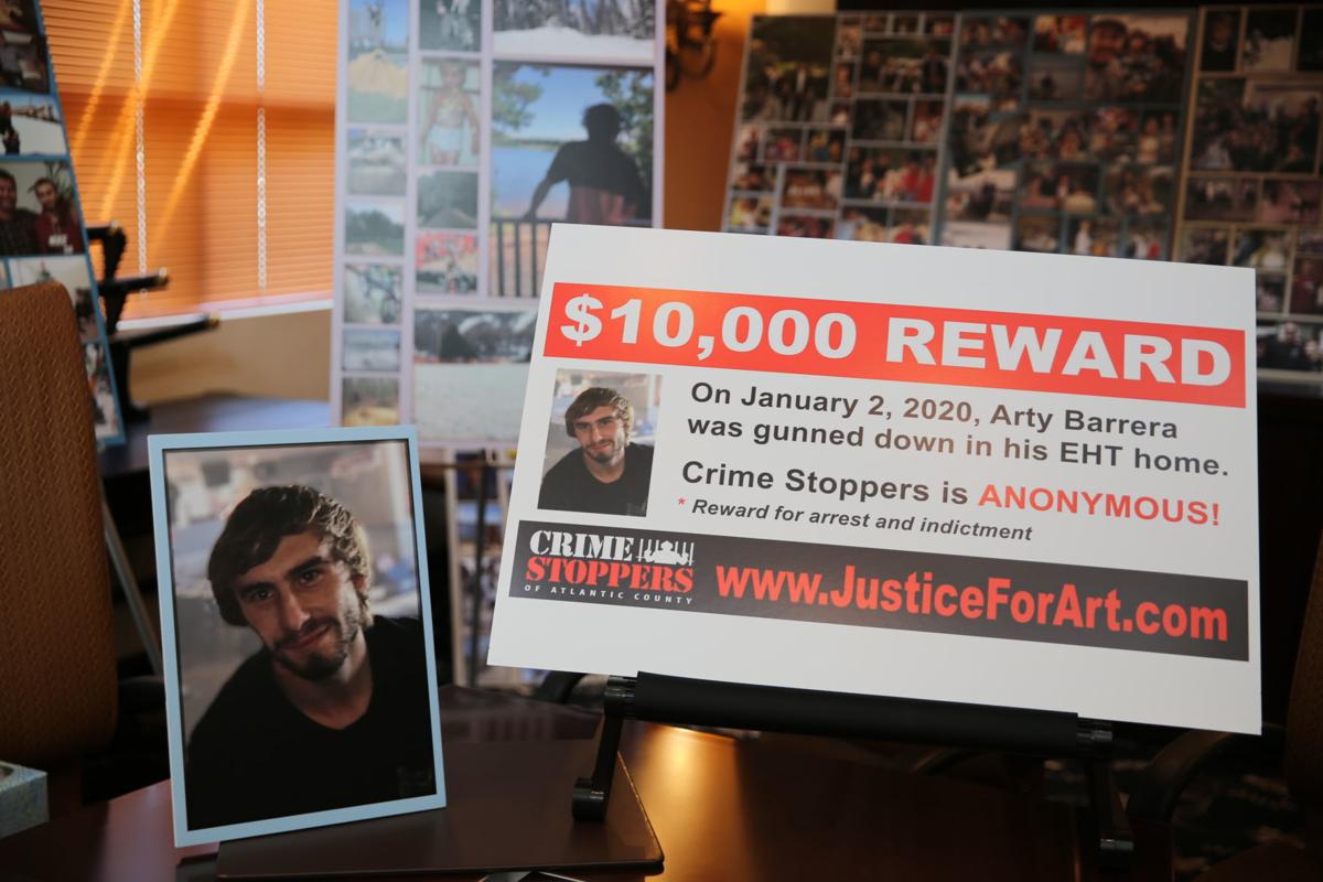 Family members of Arty Barrera III announce a $10,000 reward for information leading to an arrest and indictment in the murder of their son. Barrera was shot and killed in his Egg Harbor Township home on Jan. 2, 2020.