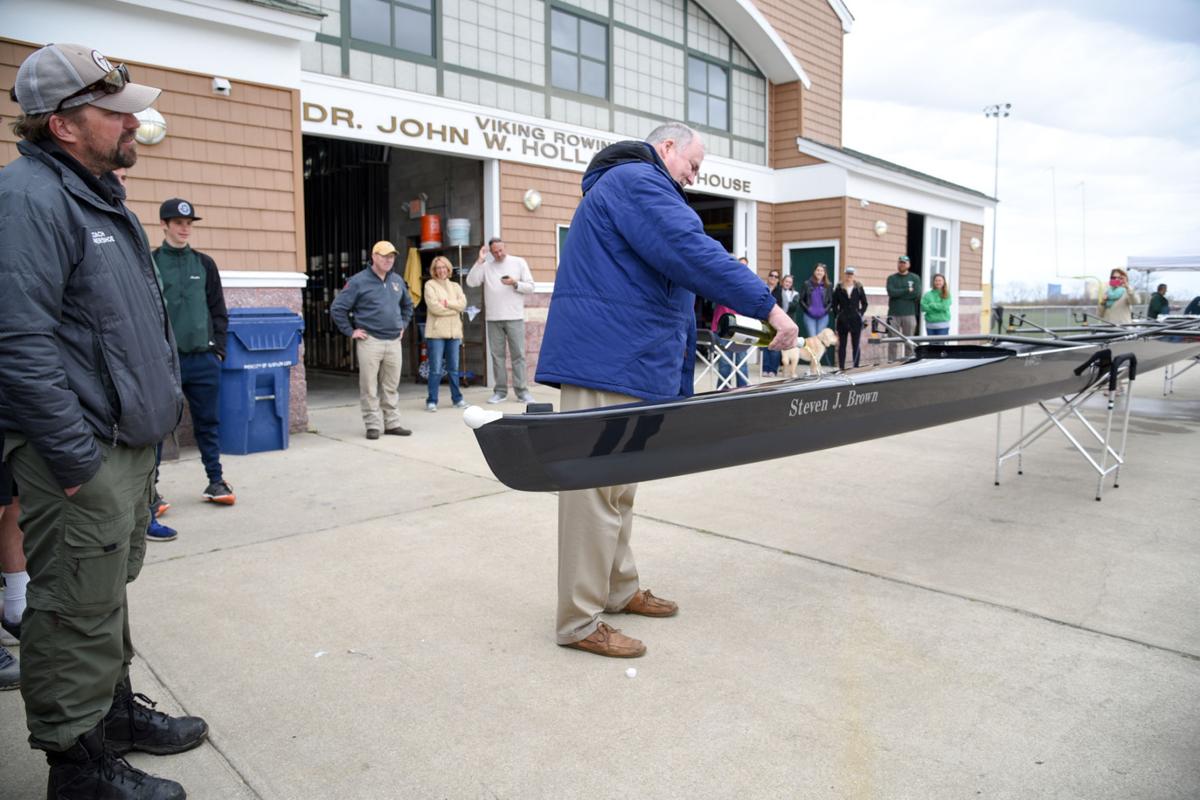 Image captured during the First Annual Back Bay Challenge between Mainland and Ocean City’s Boys Crew held at the Dr. John W. Holland Boathouse and along the mile stretch on Harvard Ave. in Ventnor Saturday, April 15, 2017. Dave Griffin / for the Press