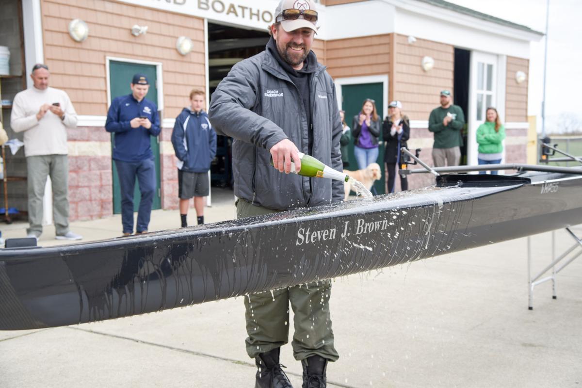 Image captured during the First Annual Back Bay Challenge between Mainland and Ocean City’s Boys Crew held at the Dr. John W. Holland Boathouse and along the mile stretch on Harvard Ave. in Ventnor Saturday, April 15, 2017. Dave Griffin / for the Press