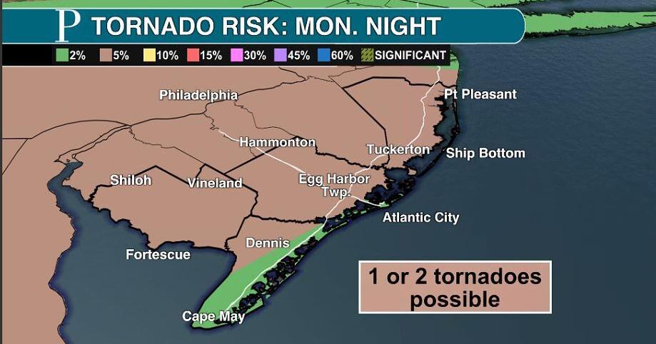 Flood watch issued for most of NJ Monday, tornado possible