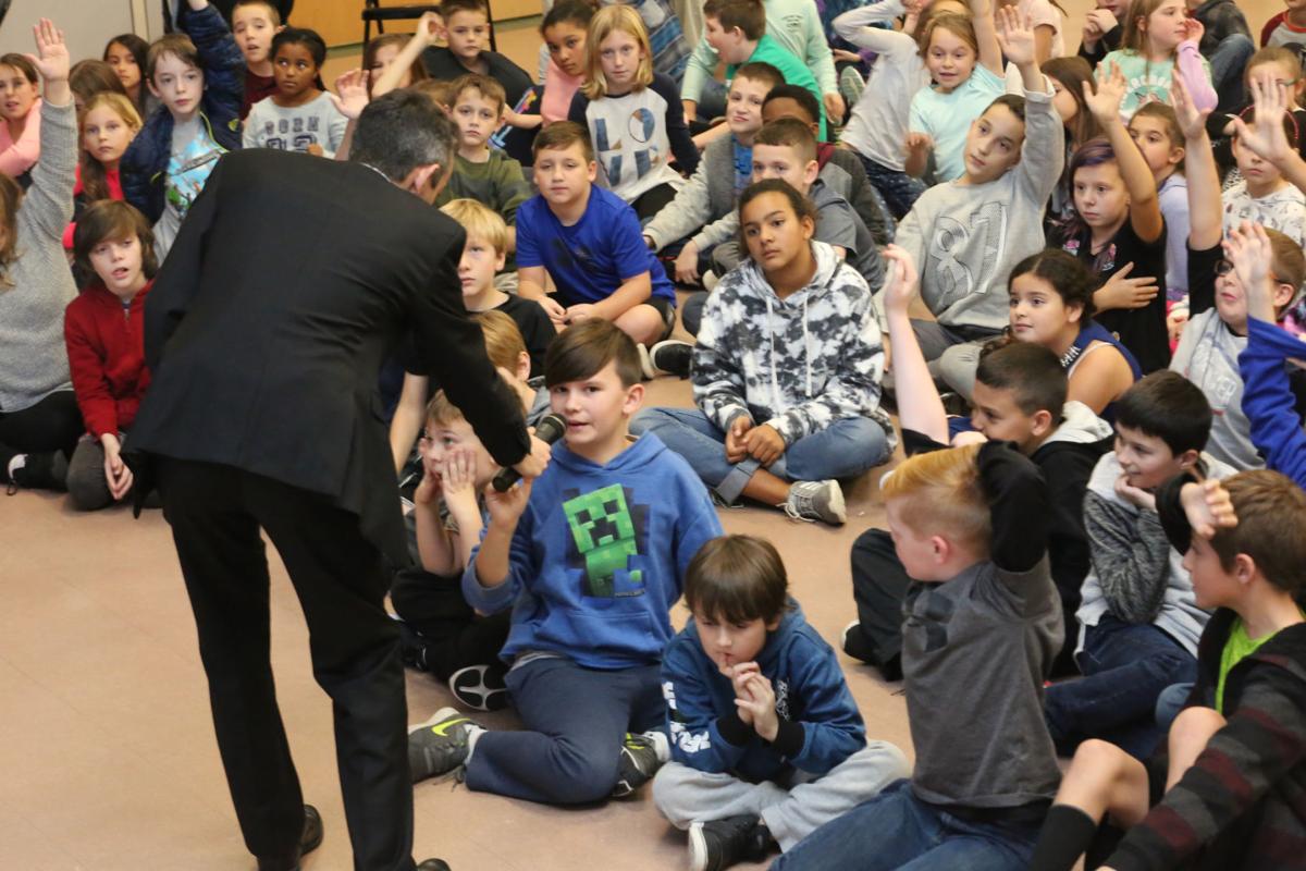Meteorologist Joe Martucci speaks to Frog Pond School in Little Egg