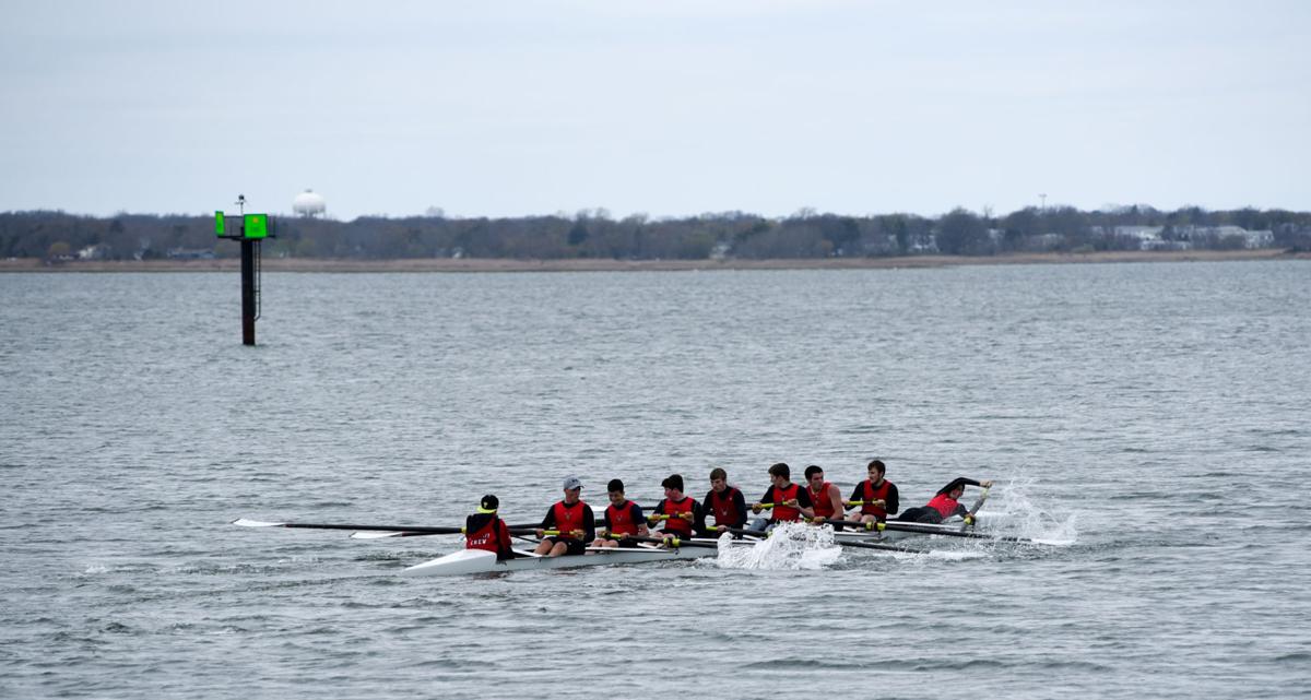 Image captured during the First Annual Back Bay Challenge between Mainland and Ocean City’s Boys Crew held at the Dr. John W. Holland Boathouse and along the mile stretch on Harvard Ave. in Ventnor Saturday, April 15, 2017. Dave Griffin / for the Press