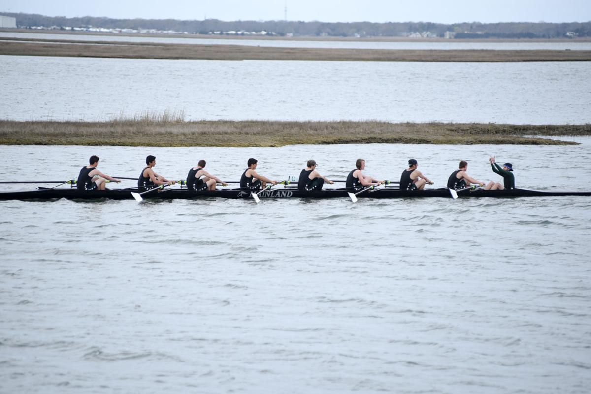 Image captured during the First Annual Back Bay Challenge between Mainland and Ocean City’s Boys Crew held at the Dr. John W. Holland Boathouse and along the mile stretch on Harvard Ave. in Ventnor Saturday, April 15, 2017. Dave Griffin / for the Press