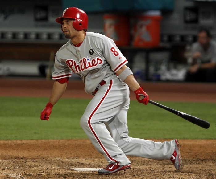 Philadelphia Phillies' Shane Victorino hits a home run against the