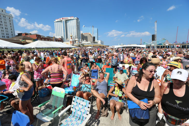 Mac McAnally performs on stage at a free concert held on the beach in front Resorts Maragaritaville in Atlantic City with special guest Jimmy Buffet