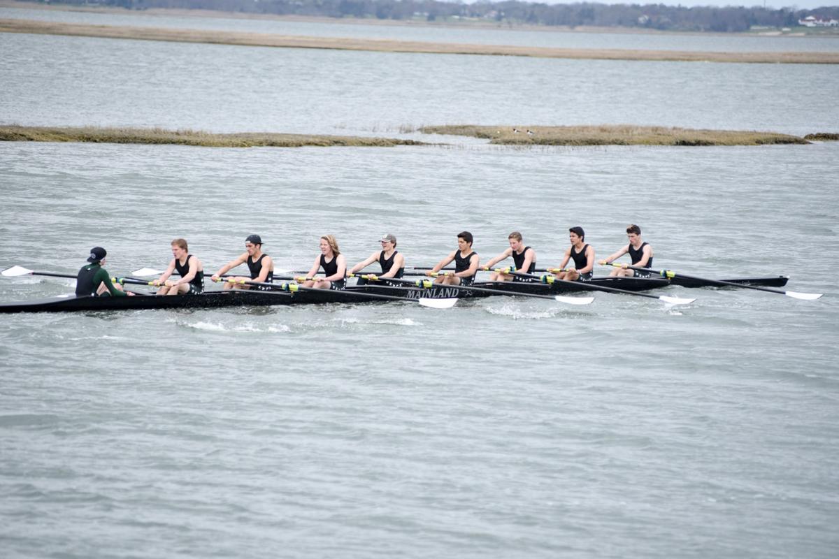 Image captured during the First Annual Back Bay Challenge between Mainland and Ocean City’s Boys Crew held at the Dr. John W. Holland Boathouse and along the mile stretch on Harvard Ave. in Ventnor Saturday, April 15, 2017. Dave Griffin / for the Press