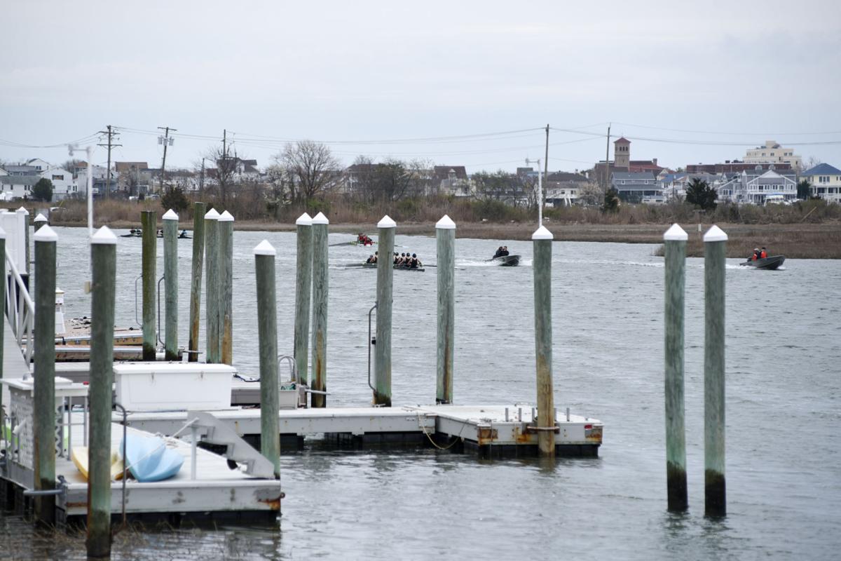 Image captured during the First Annual Back Bay Challenge between Mainland and Ocean City’s Boys Crew held at the Dr. John W. Holland Boathouse and along the mile stretch on Harvard Ave. in Ventnor Saturday, April 15, 2017. Dave Griffin / for the Press