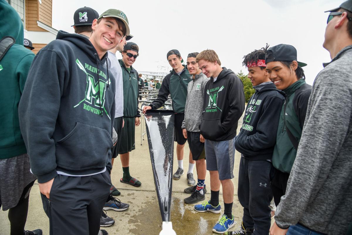 Image captured during the First Annual Back Bay Challenge between Mainland and Ocean City’s Boys Crew held at the Dr. John W. Holland Boathouse and along the mile stretch on Harvard Ave. in Ventnor Saturday, April 15, 2017. Dave Griffin / for the Press