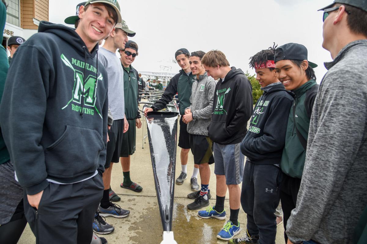 Image captured during the First Annual Back Bay Challenge between Mainland and Ocean City’s Boys Crew held at the Dr. John W. Holland Boathouse and along the mile stretch on Harvard Ave. in Ventnor Saturday, April 15, 2017. Dave Griffin / for the Press