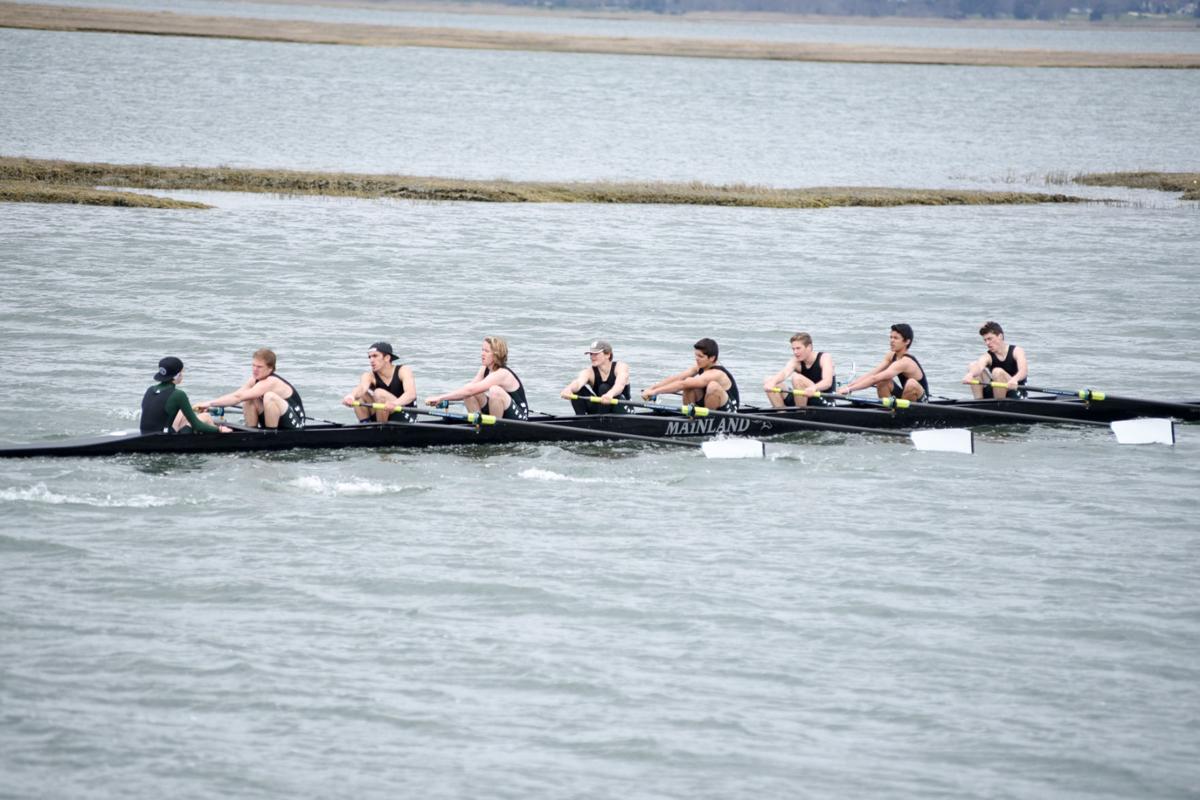 Image captured during the First Annual Back Bay Challenge between Mainland and Ocean City’s Boys Crew held at the Dr. John W. Holland Boathouse and along the mile stretch on Harvard Ave. in Ventnor Saturday, April 15, 2017. Dave Griffin / for the Press