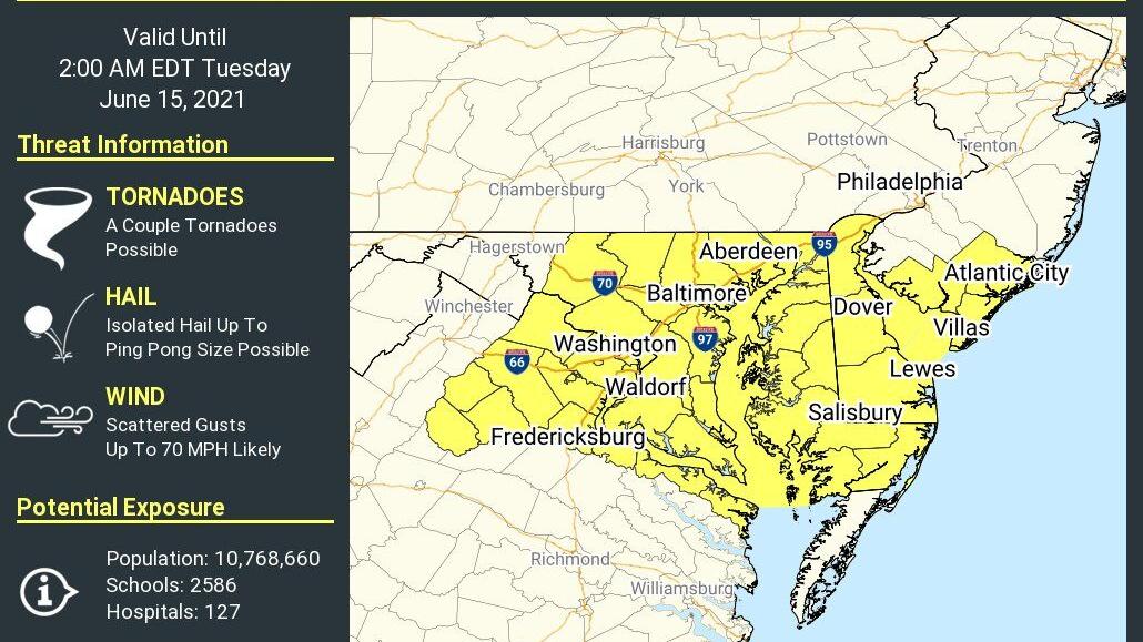 Severe thunderstorm watch Monday night as damaging winds, tornado threaten