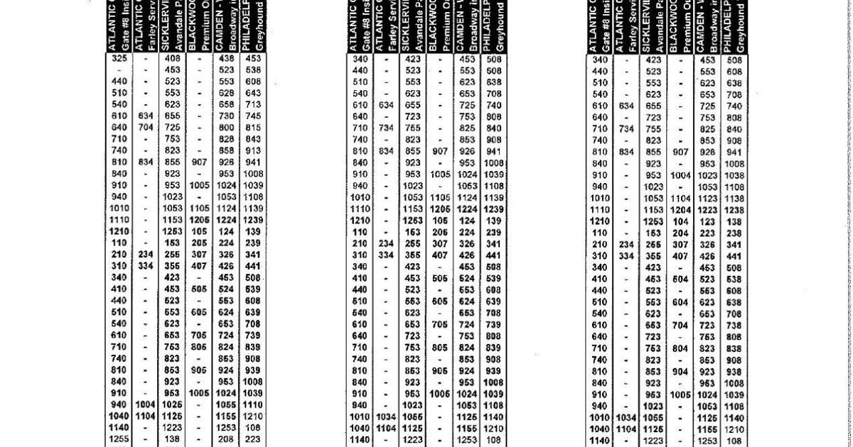 NJ Transit bus schedule