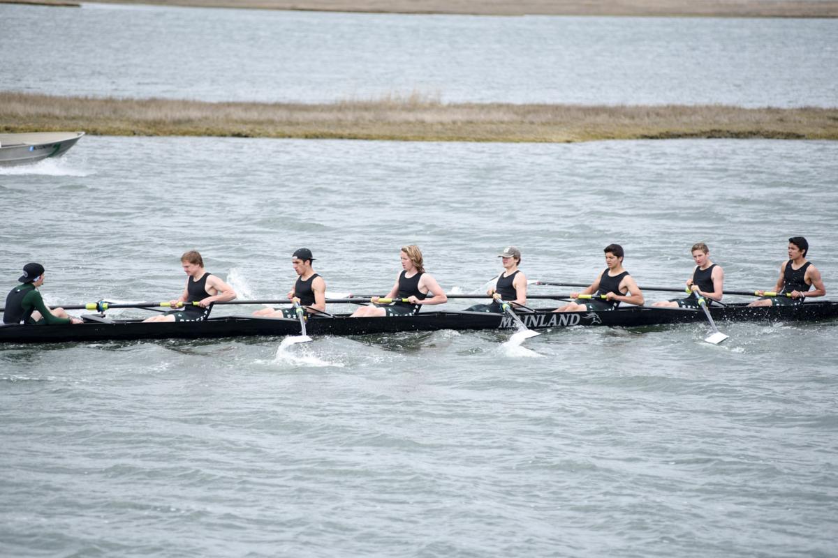 Image captured during the First Annual Back Bay Challenge between Mainland and Ocean City’s Boys Crew held at the Dr. John W. Holland Boathouse and along the mile stretch on Harvard Ave. in Ventnor Saturday, April 15, 2017. Dave Griffin / for the Press