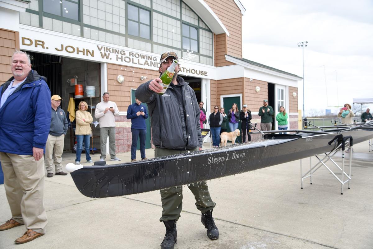 Image captured during the First Annual Back Bay Challenge between Mainland and Ocean City’s Boys Crew held at the Dr. John W. Holland Boathouse and along the mile stretch on Harvard Ave. in Ventnor Saturday, April 15, 2017. Dave Griffin / for the Press