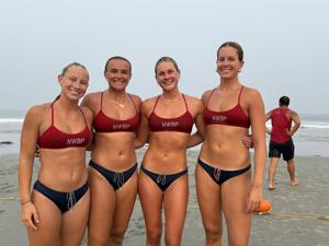 North Wildwood women surfers Abigail Melle, Dottie O'Brian, Brianna McFerran, and Scarlett Henry at the women's surf dash competition