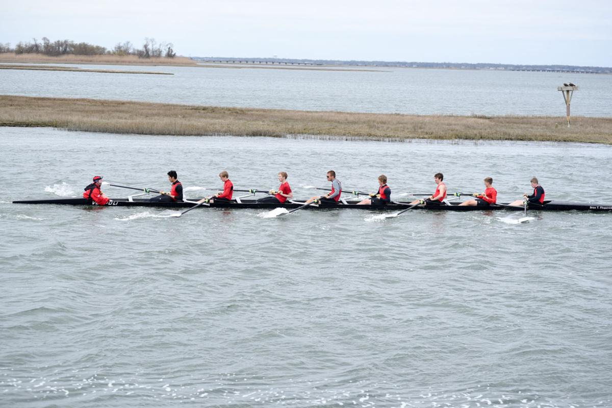 Image captured during the First Annual Back Bay Challenge between Mainland and Ocean City’s Boys Crew held at the Dr. John W. Holland Boathouse and along the mile stretch on Harvard Ave. in Ventnor Saturday, April 15, 2017. Dave Griffin / for the Press
