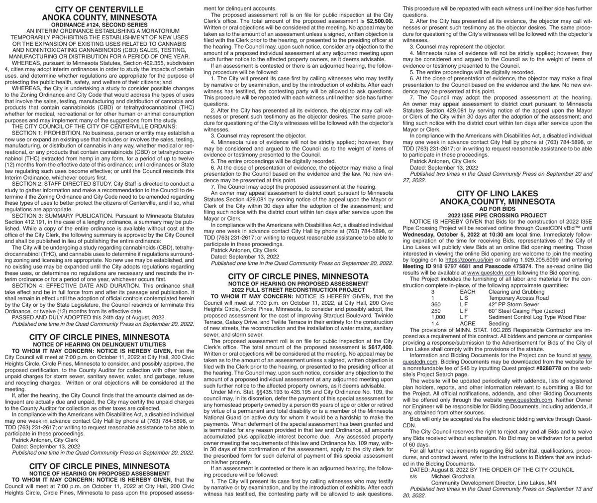 Legals Q 9-21-22 | Legal Notices | presspubs.com
