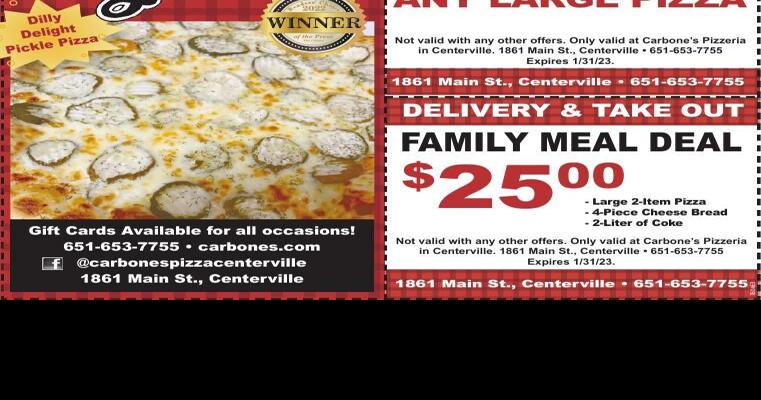 Carbones Pizzeria | Coupons | presspubs.com