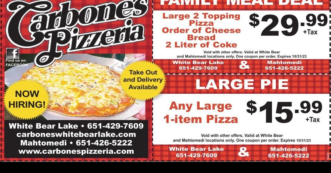 Carbones Pizzeria | Coupons | presspubs.com