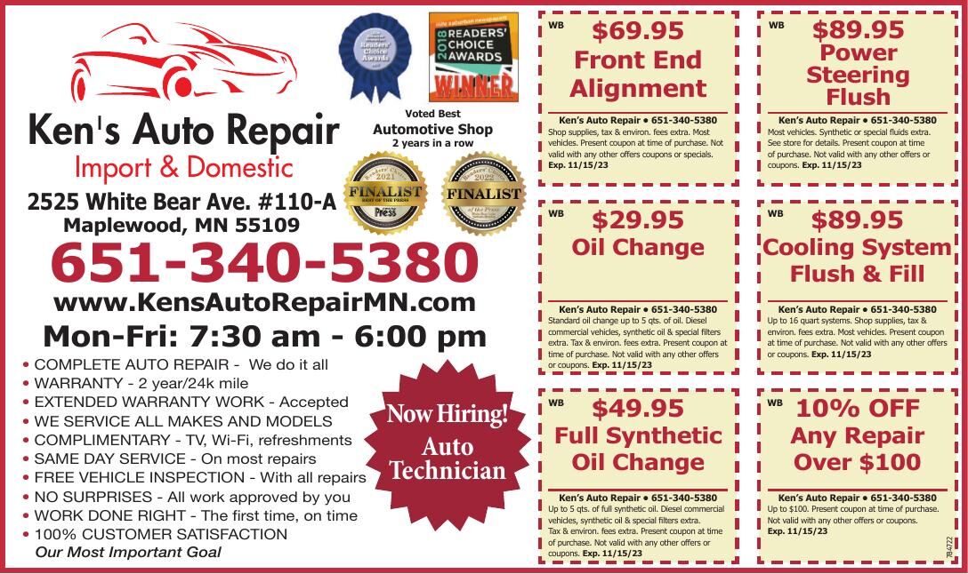 Kens Auto Repair | Coupons | presspubs.com