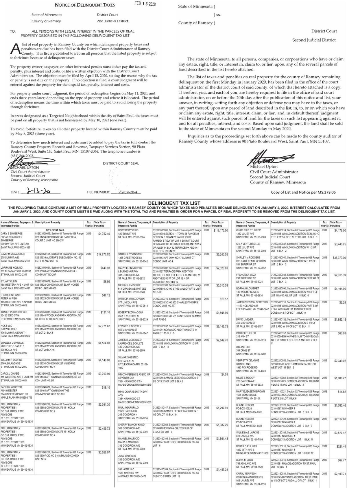 Ramsey Co. Delinquent Tax Insert_VH032520 Legal Notices