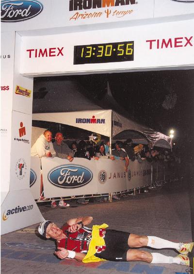 Local Triathlete Promoting Als Research News Bob Heins Area Dentist And County Legislator Rolls Across The Finish Line Of Arizona Ironman In Tempe Ariz Last November Memory Jon Blais