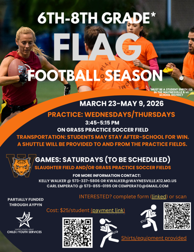 Flag football opportunity for 6th-8th graders