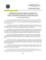 FRANKLIN COUNTY MAN IS ADDED TO FBI’S TEN MOST WANTED FUGITIVES LIST